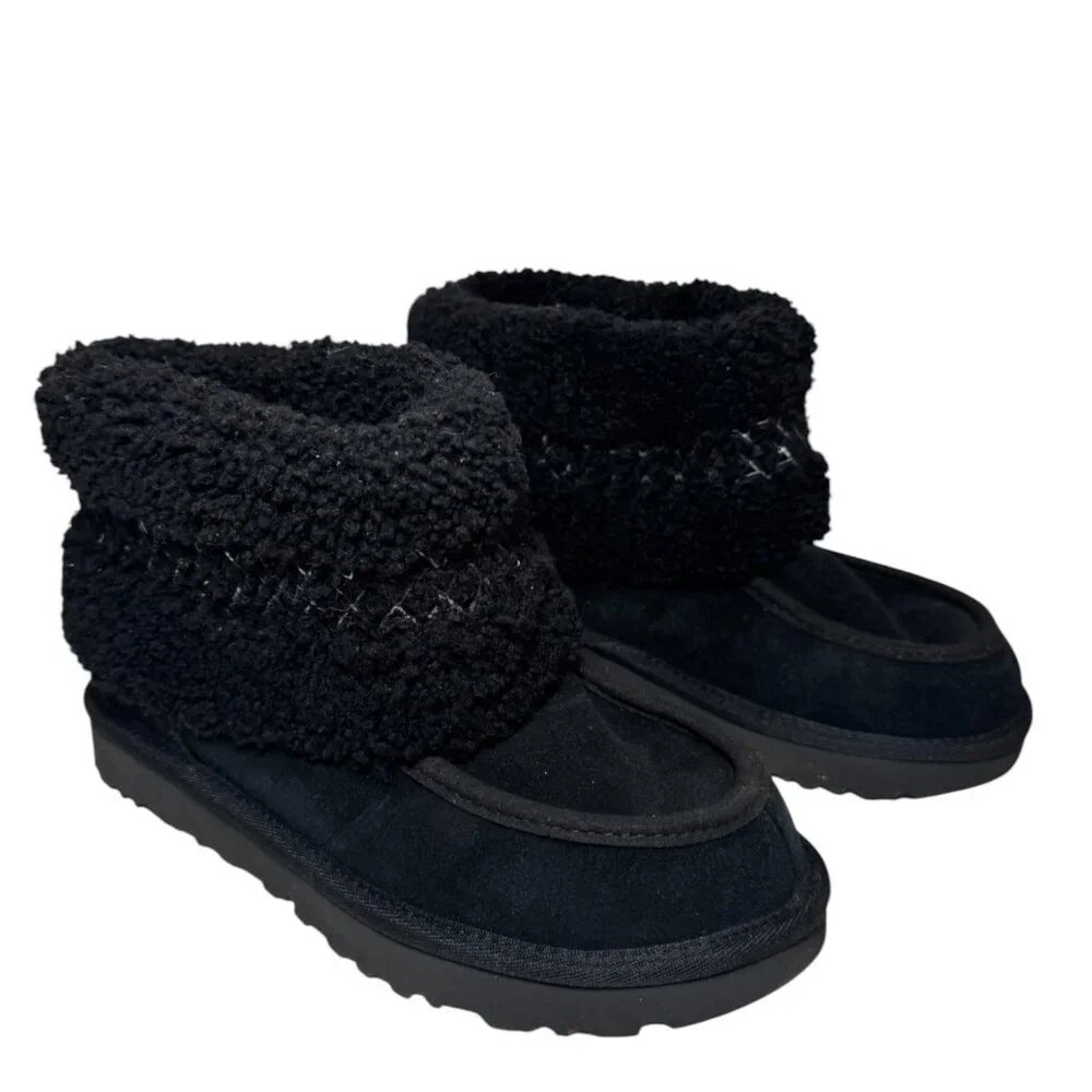 UGG Classic Ultra‎ Mini Braid Slip-On Sheepskin Boots Booties Black 6 NEW $160